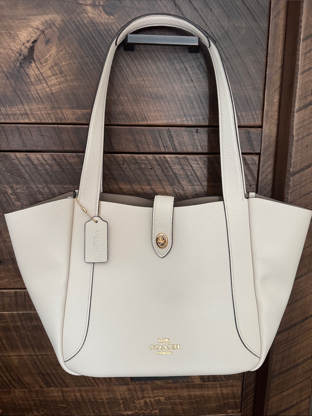 Coach Pebbled Leather Tote in Chalk/Cream with Gold Hardware